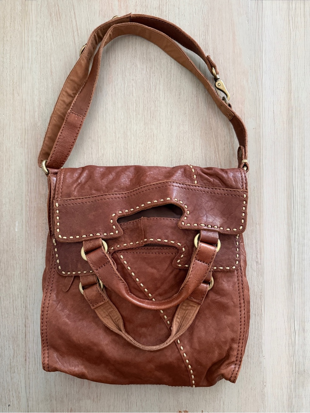 Lucky Abbey Road Crossbody Bag Fold Over Brown Italian Leather Vampire Diaries